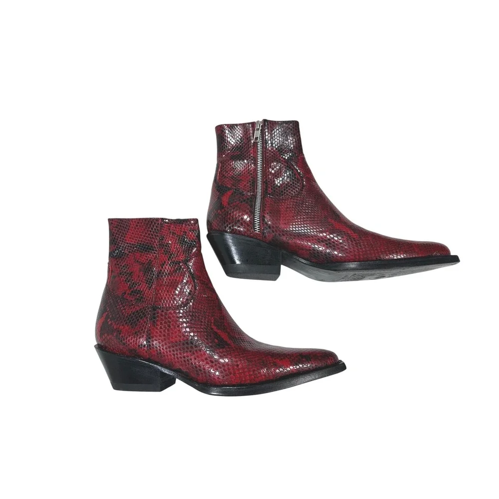 Luxxe Design Shoes‎ Red Snake Cannes Print Western Cowboy Boots Women Sz 8 EU 40